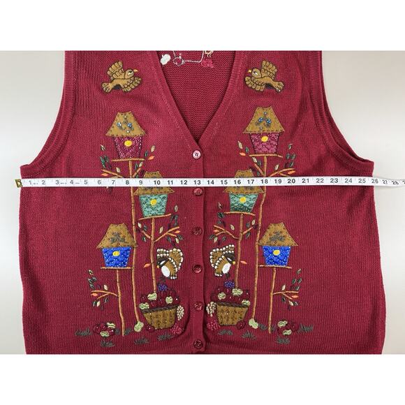 VTG Bobbie Brooks Plus Size Embroidered Knit Sweater Vest 28W Birds Teacher Fall - Picture 4 of 9